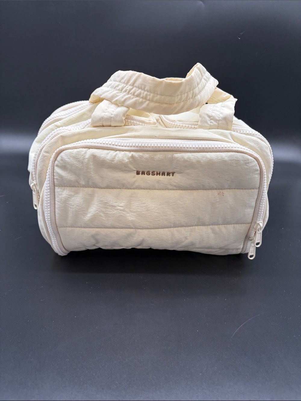 BagSmart Cream Quilted Cosmetic Case with Dual Zippers